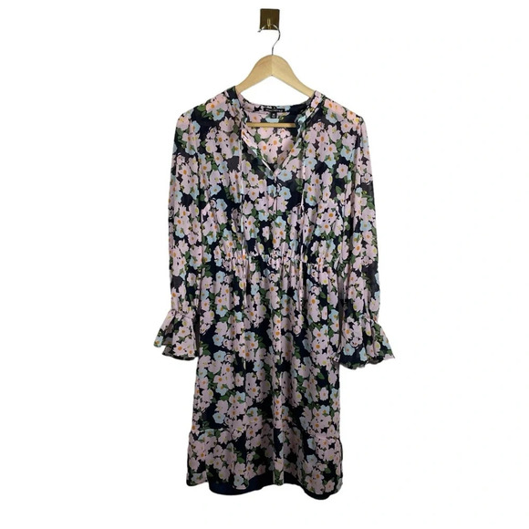 J. Crew Mercantile Drapey Floral Tie-Front Dress in Blue/Purple Size XS - Picture 8 of 15